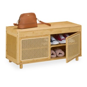 Relaxdays Schuhbank Bambus Natur Beige Mit Sitzfläche 45 cm x 90 cm x 37 cm 10,9 kg