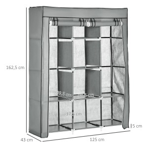 HOMCOM Stoffschrank hellgrau mit 8 Ebenen und Kleiderstangen, 125x43x162,5cm.