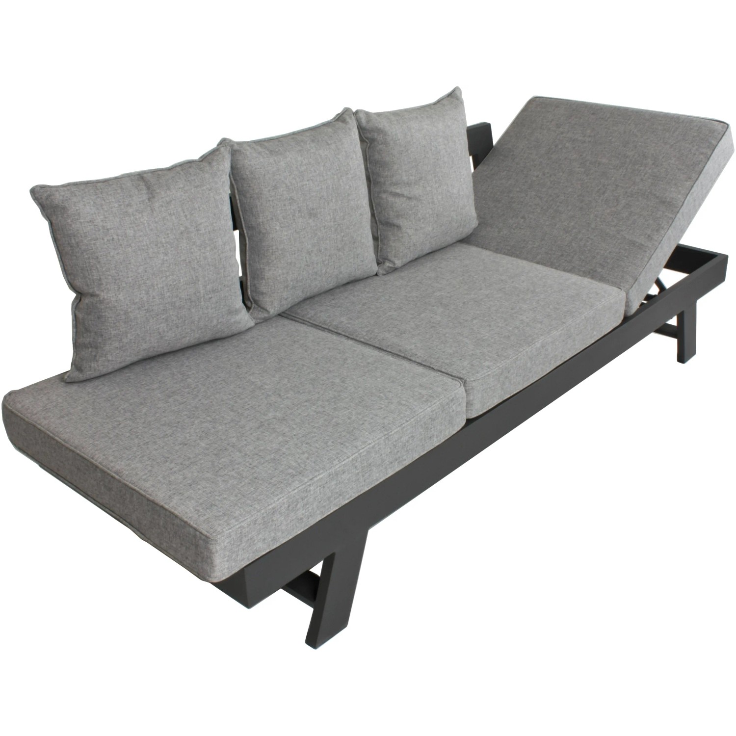 Graues Funktionssofa Donna für den Garten mit verstellbaren Sitzelementen und Aluminiumgestell.