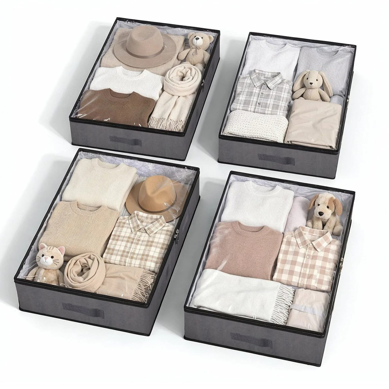 Sekey Unterbettkommode Unterbett Aufbewahrungsbox mit Deckel Transparente Aufbewahrungstasche Organizer für Kleiderschrank Aufbewahrung 90L x 4