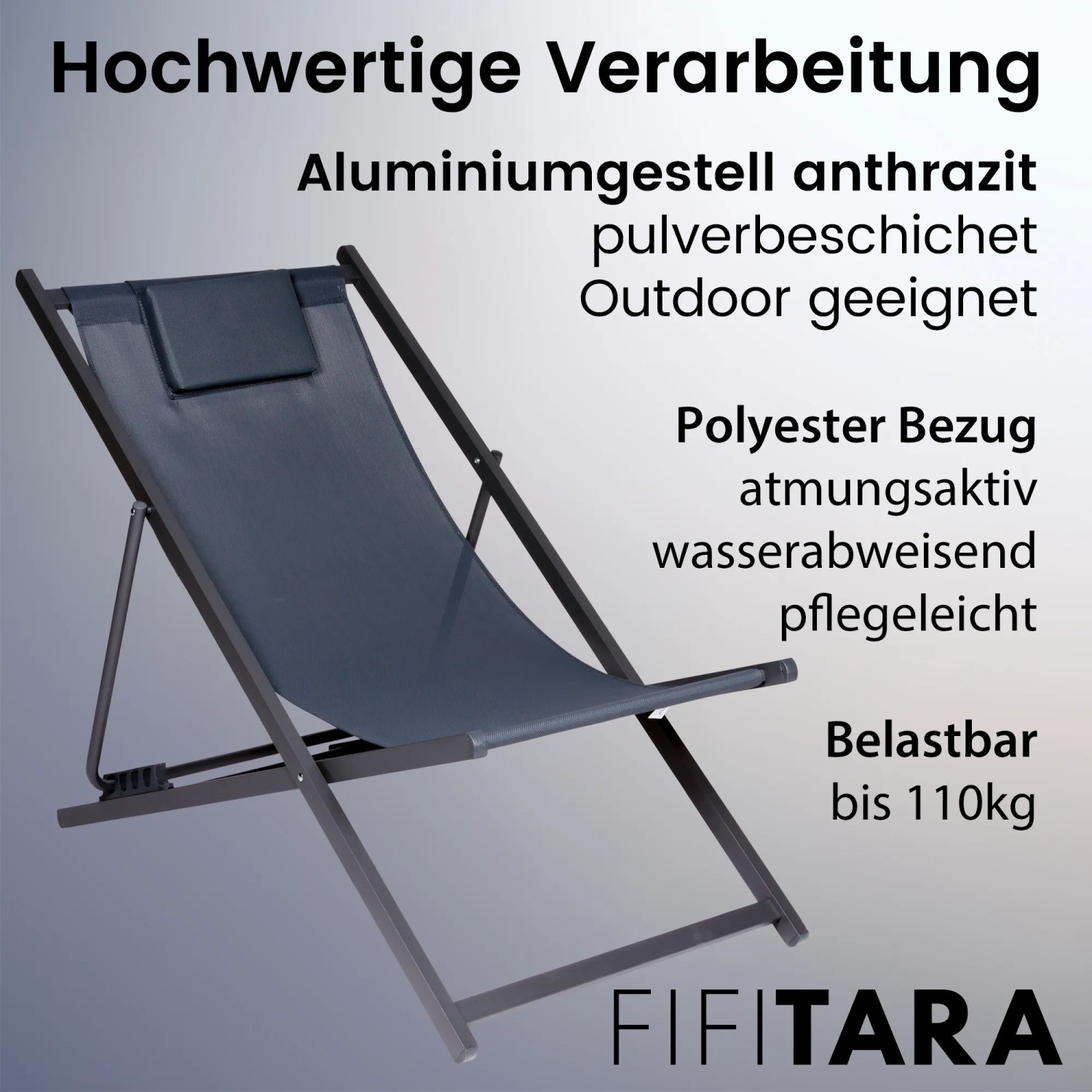 FIFITARA Sonnenliege 2er Set, klappbar, anthrazitfarbenes Metallgestell, bis 110 kg belastbar.