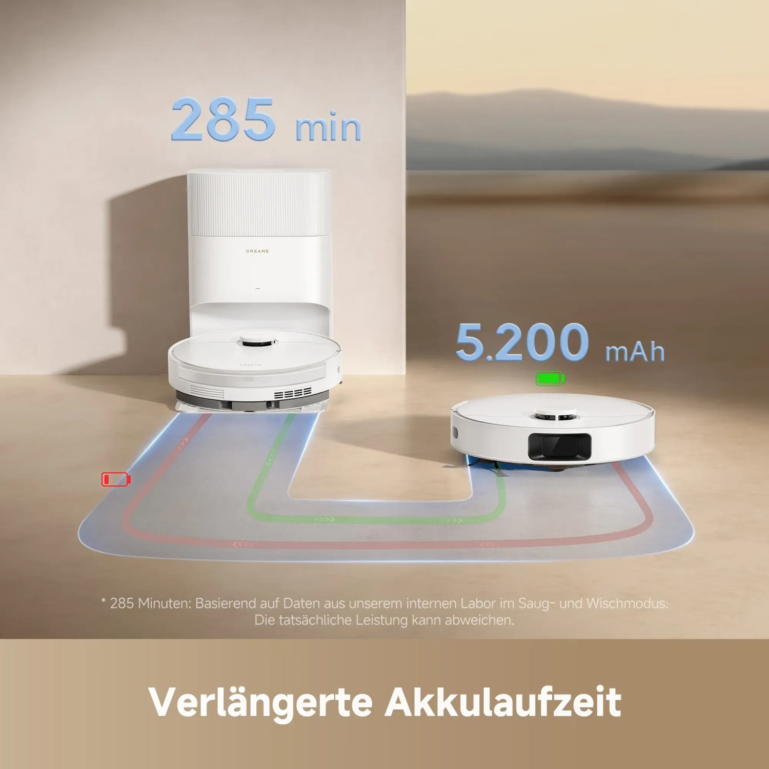 Dreame Saugroboter D20 Plus mit Ladestation und langer Akkulaufzeit (285 Min, 5200 mAh).