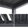 Detail der MWH Pergola Origin 88 Anthrazit. Zeigt den Mechanismus des verstellbaren Lamellendachs und die Stahlkonstruktion.