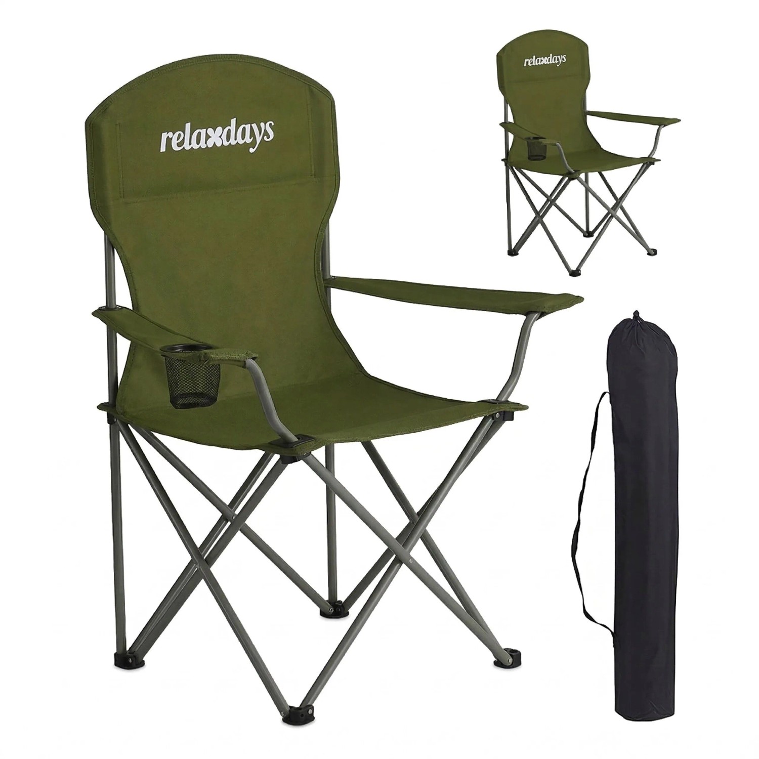 Relaxdays Campingstuhl 2er Set Eisen Polyester Grün Faltbar Mit Getränkehalter 97 cm x 81 cm x 54 cm