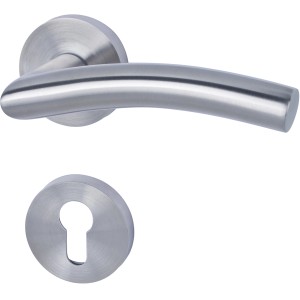 Rosettengarnitur Peking II-R, Zimmertürbeschlag aus satiniertem Edelstahl für Profilzylinder.