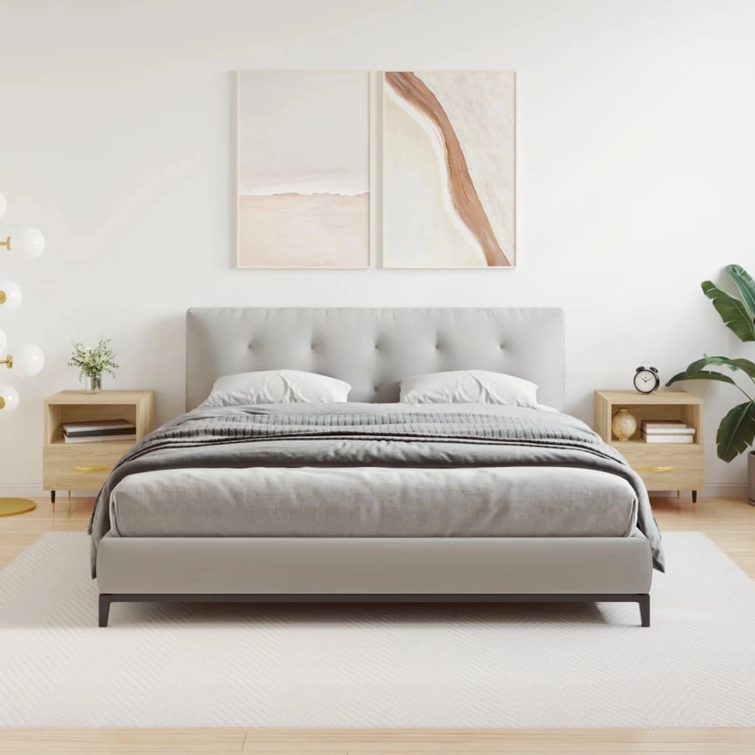 2er Set Nachttische Sonoma-Eiche, Holzwerkstoff, mit Schublade und Fach für Schlafzimmer.