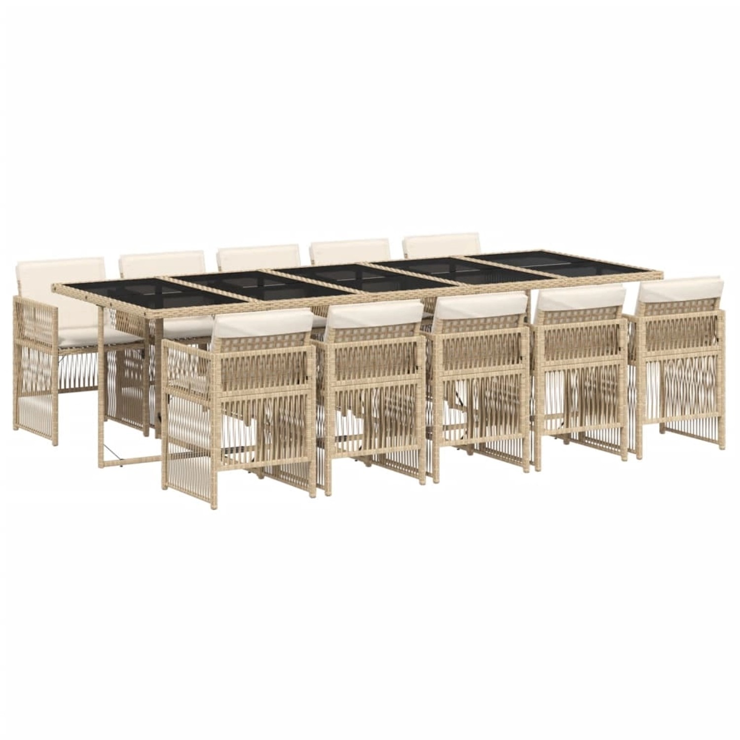 vidaXL 11-Tlg Garten-Essgruppe mit Kissen Beige Poly Rattan 3210934 günstig online kaufen