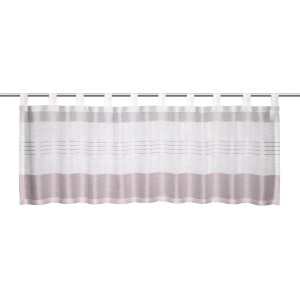 Bistrogardine rot-silber mit Webstreifen, 45x140cm, für eine gemütliche Fensterdekoration.