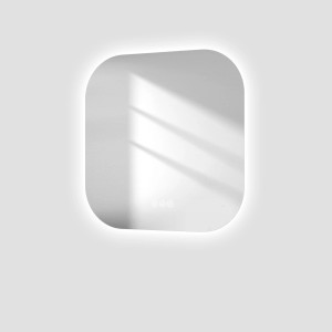 Quadratischer Emke LED-Badspiegel 60x60 cm mit Antibeschlag und einstellbarer Lichtfarbe.