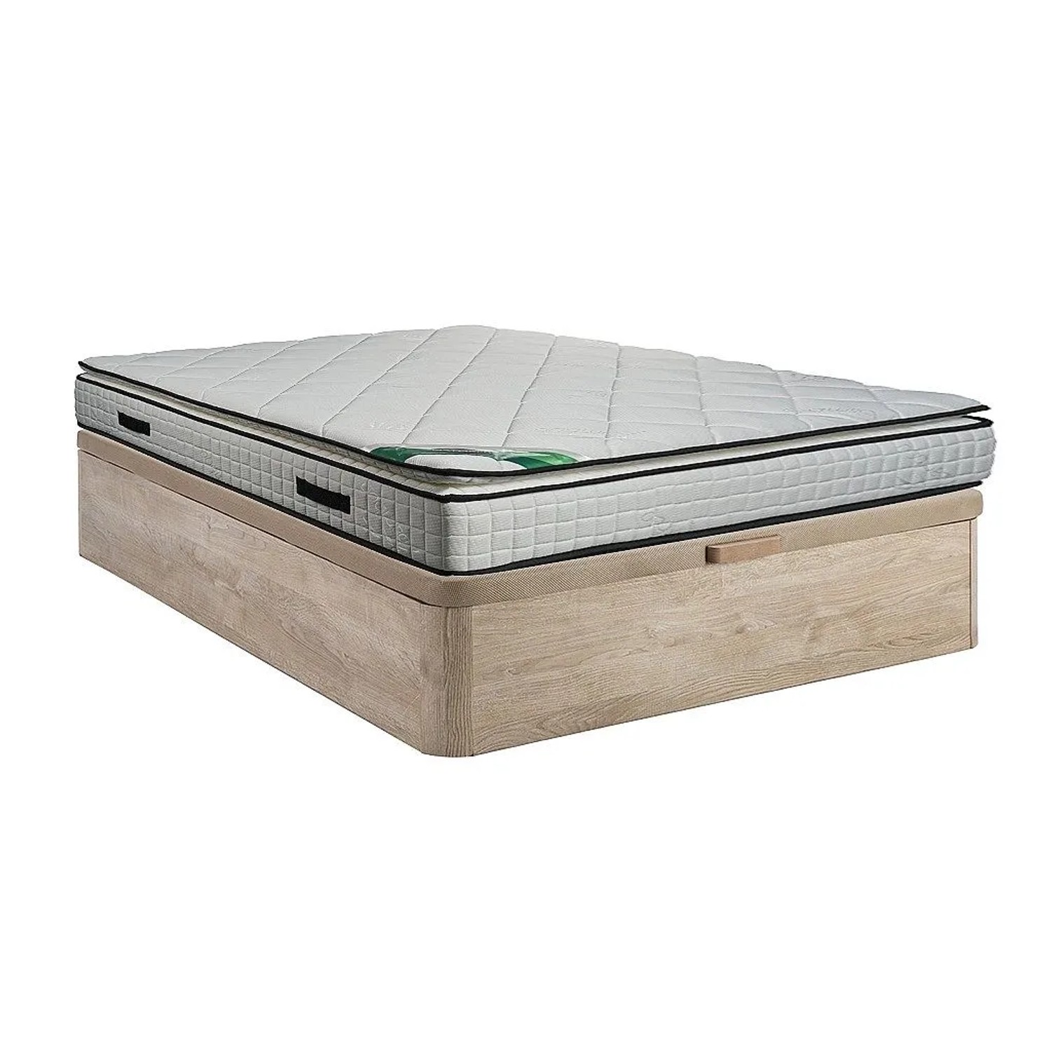Vente-unique Matratze Und Bettgestell Mit Lattenrost Und Bettkasten Adana Naturfarben Hell 190 cm