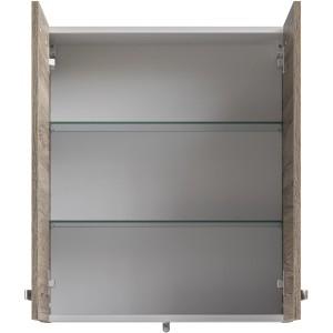 Offener Pelipal Bad-Hängeschrank Quickset 313, Sanremo Eiche, 60 cm breit, mit zwei Glasböden.