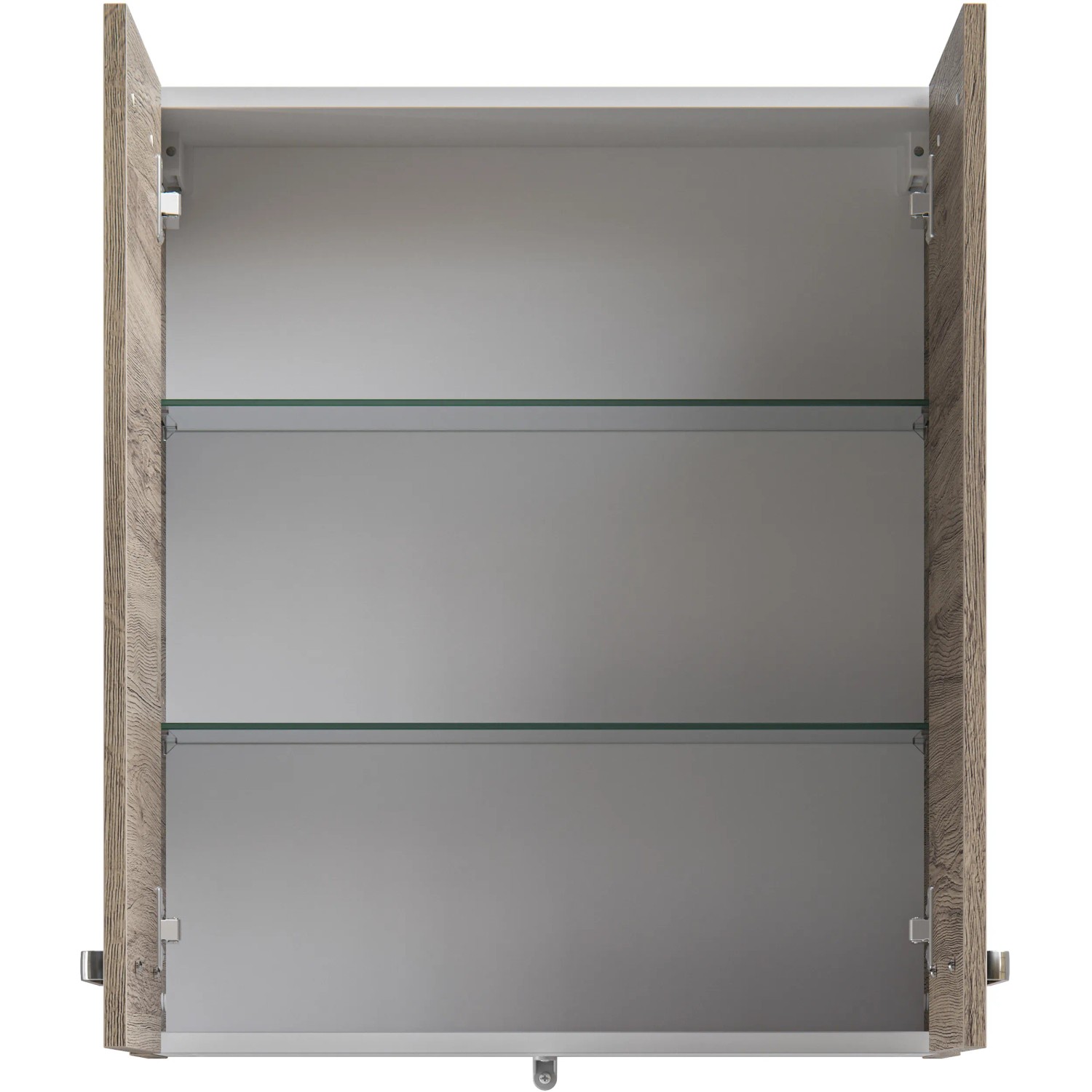 Offener Pelipal Bad-Hängeschrank Quickset 313, Sanremo Eiche, 60 cm breit, mit zwei Glasböden.