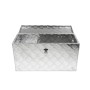Offene PROREGAL Deichselbox aus Aluminium-Riffelblech für PKW-Anhänger, abschließbar.