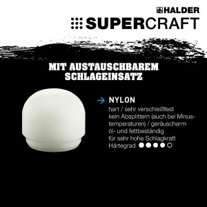 Halder Supercraft Schonhammer Nylon Schlageinsatz, rund, hell, verschleißfest, ölbeständig. Für kraftvolle Schläge.