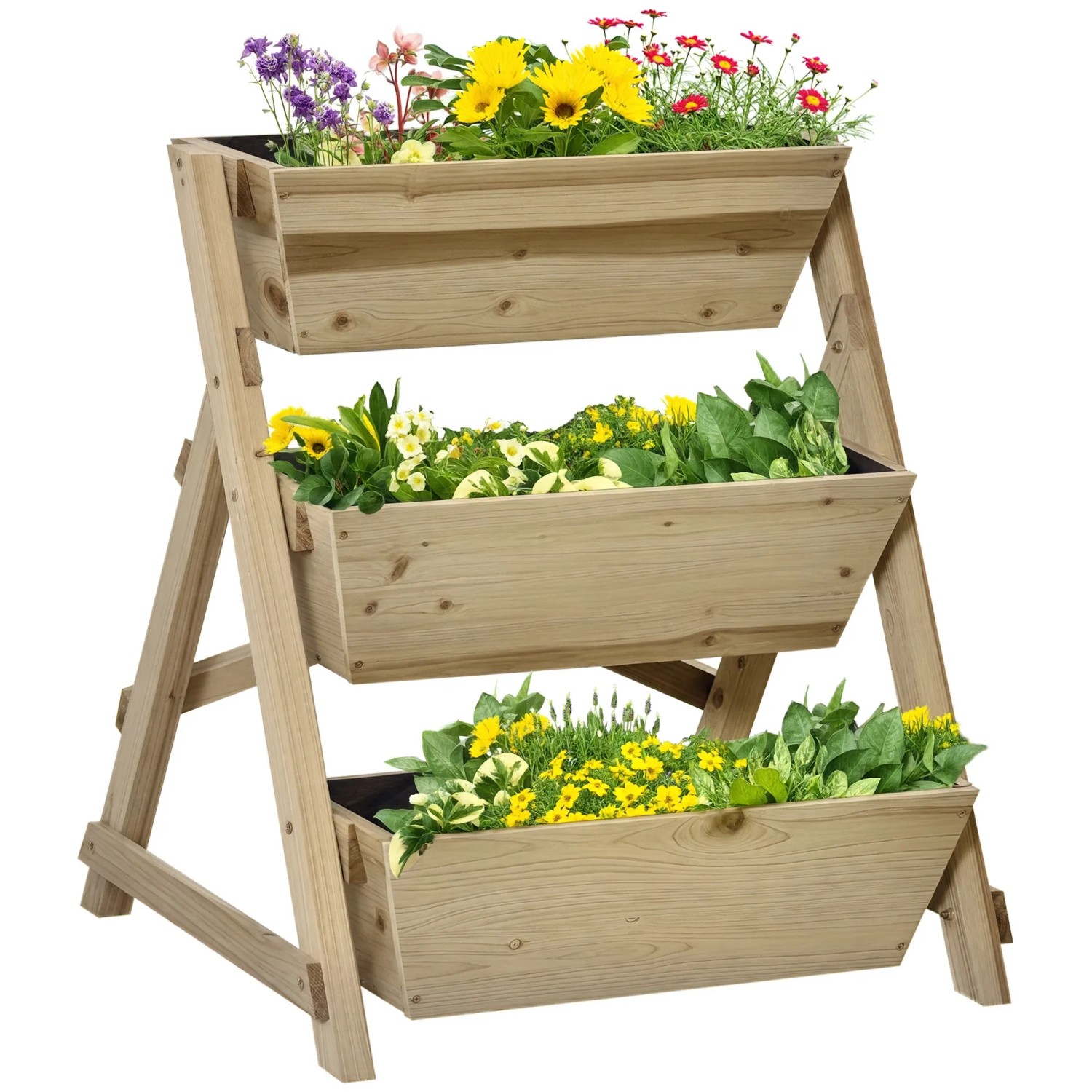 Outsunny Garten-Bett Blumentreppe Tannenholz  71L x 61B x 77H cm