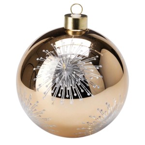 Goldene Weihnachtskugel aus Glas, 12 cm, mit leuchtendem Sternenmuster. Ideal für festliche Weihnachtsbaum-Deko.