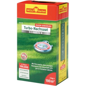 Wolf-Garten Turbo-Nachsaat Schatten LR-S 100 2 kg: Rasensamen für dichten, schattentoleranten Rasen.