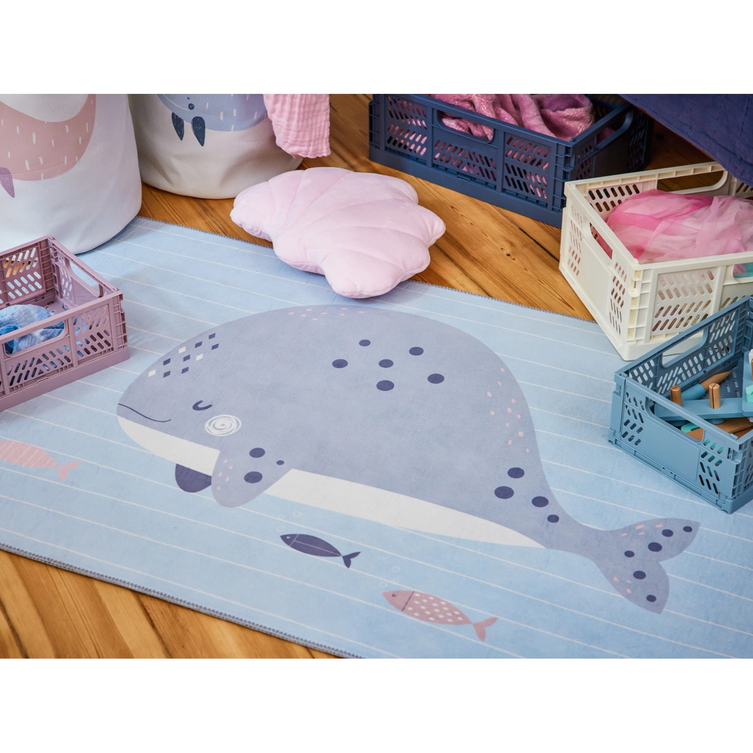 3-teiliges Klappboxen-Set Under The Sea in Rosa und Wollweiß zur Aufbewahrung im Kinderzimmer.