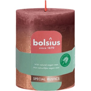 Bolsius Stumpenkerze Rustik Sunset, 80/68 mm, samtrot-kupferfarben, für gemütliche Atmosphäre.