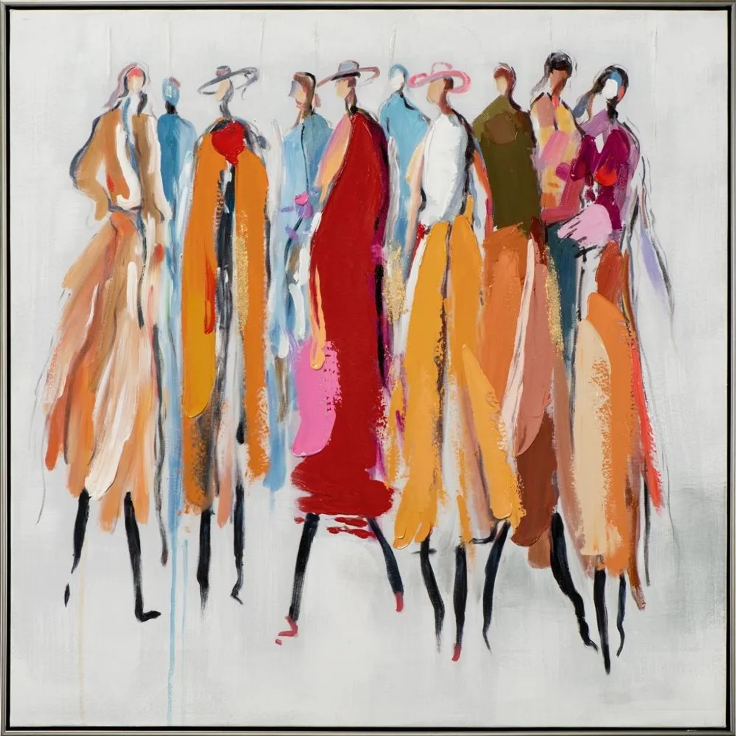 Art Universe Leinwandbild Farbenfrohe Damengruppe 82 x 82 cm