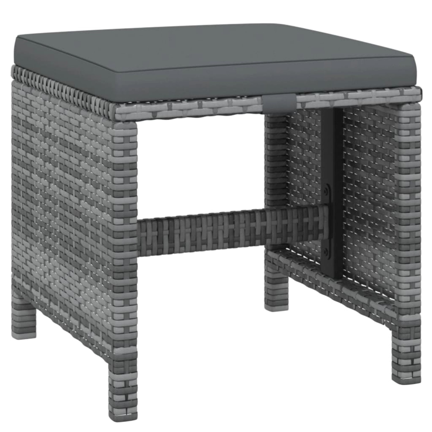 Grauer vidaXL Gartenhocker mit Kissen, Teil der Rattan Essgruppe. Bequeme Sitzgelegenheit für den Garten.