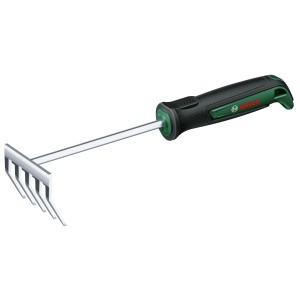 Bosch Garten-Kleinrechen mit Softgriff für Gartenarbeiten wie Jäten und Umgraben.