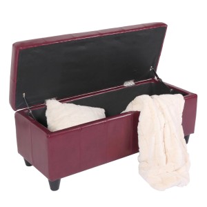 BERLINLODGE Aufbewahrungs-Truhe Sitzbank Lars 45x112x45cm Rot Leder & Kunstleder