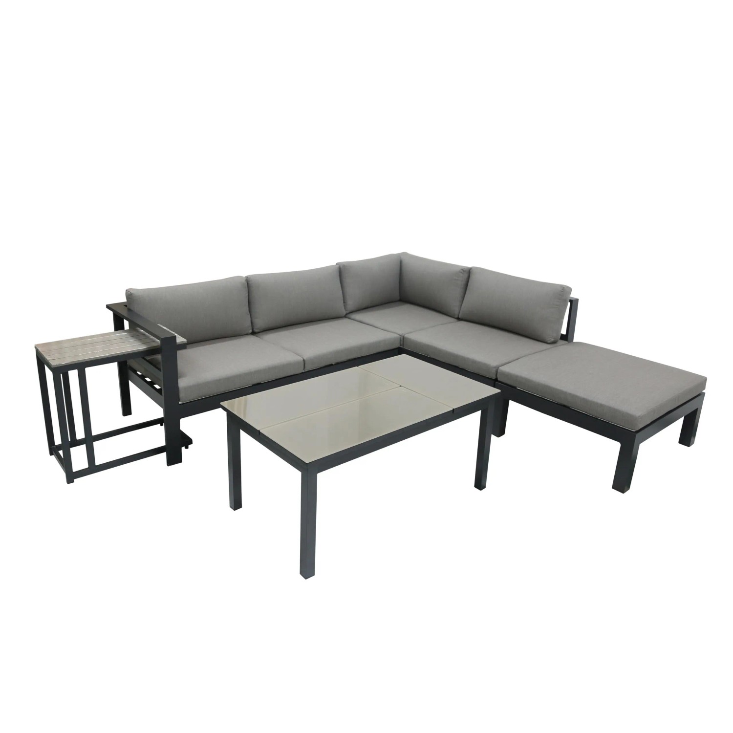 DELUKE Gartenloungeset BENO 5-tlg. Kunststoff Grau Gartenmöbel Set Garten Lounge-Eckgruppe Lounge-Set Pool Loungegarnitu...