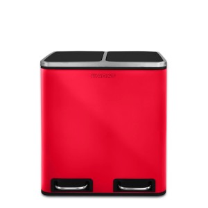 Roter Karat Mülleimer Felix mit 2 Fächern (je 30L) und Trennsystem aus Edelstahl.