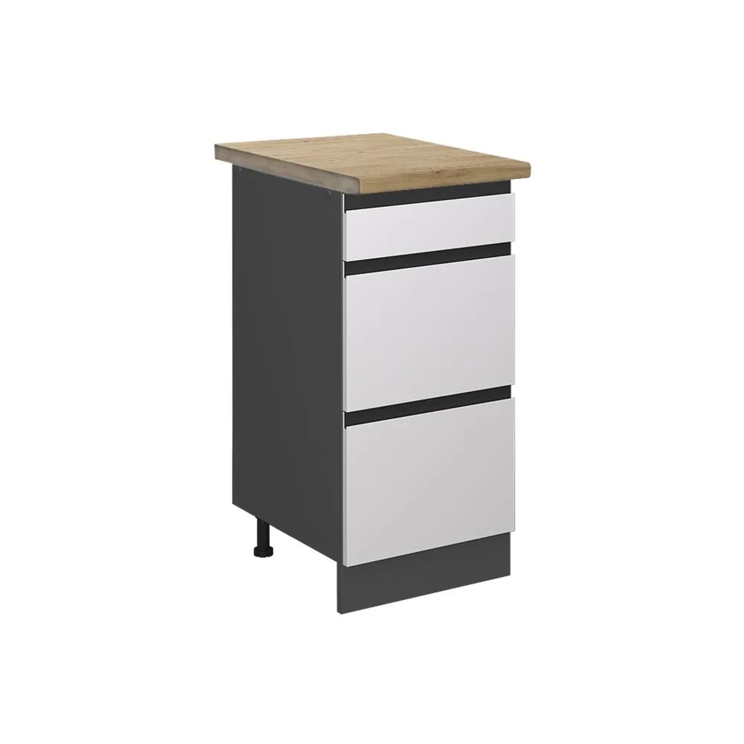 Vicco Küchenunterschrank R-Line Weiß Anthrazit 40 cm mit Schubladen J-Shape AP Eiche