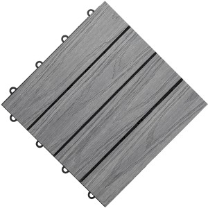 Anthrazitfarbene Florco WPC Klickfliese in Holzoptik, 30x30 cm, für Terrasse & Balkon.