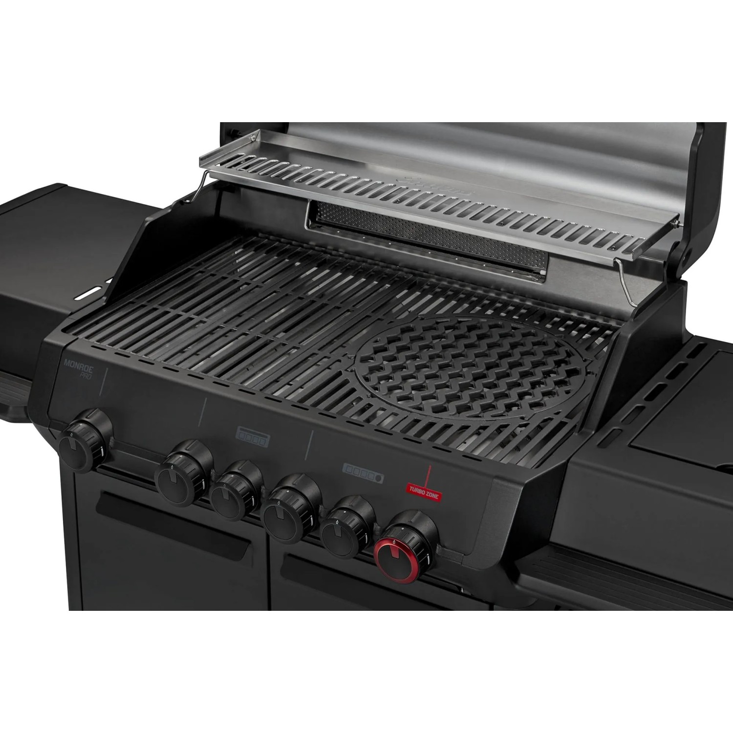 Enders Gasgrill Monroe Pro 4 SIKR Turbo Shadow mit Grillrost und Seitenkocher.