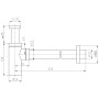 Skizze eines runden Design-Siphons in Chrom mit Maßangaben für Waschbecken.