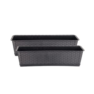BigDean 2er Set Blumenkasten Mit Untersetzer 60 Cm Lang Rattan Optik Anthrazit Aus PP Kunststoff Balkon Pflanzkasten Schmal Balkonkasten BigDean 2er Set Blumenkasten mit Untersetzer 60 cm lang Rattan-Optik anthrazit - aus PP-Kunststoff - Balkon Pflanzkasten schmal Balkonkasten