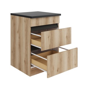 Optifit Küchen Unterschrank Kaya290 für Kochfeld, 60 cm, Wildeiche Nachbildung mit zwei Auszügen.