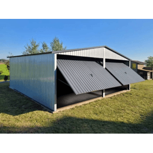 Liderstal Doppelgarage Premium aus Blech 600 x 500 cm Seitengiebel Schwingtor Aluminium