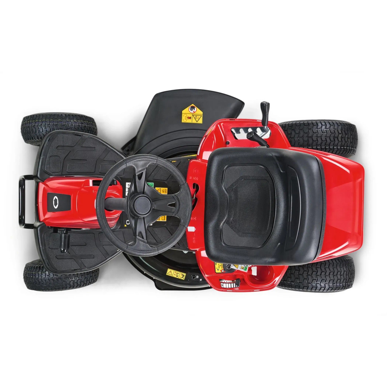 Roter Troy-Bilt Aufsitzmäher Mini-Rider 76T-S von oben, Rasentraktor mit Seitenauswurf.