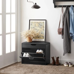 Schwarze SoBuy Schuhbank FSR95-SCH mit Sitzkissen und Klappe für Flur oder Diele.