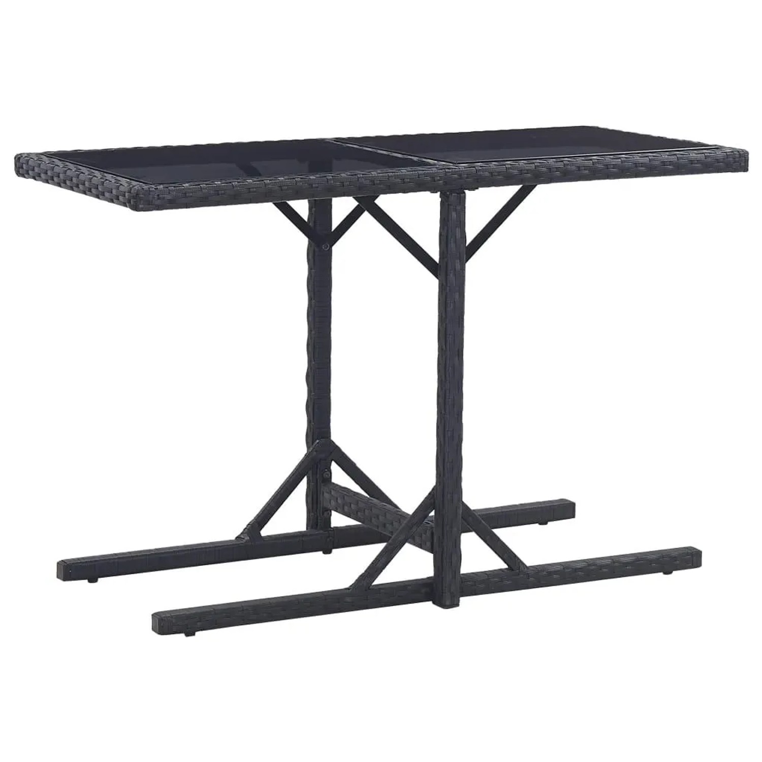 Furnicato Gartentisch Schwarz 110x53x72 Cm Glas Und Poly Rattan