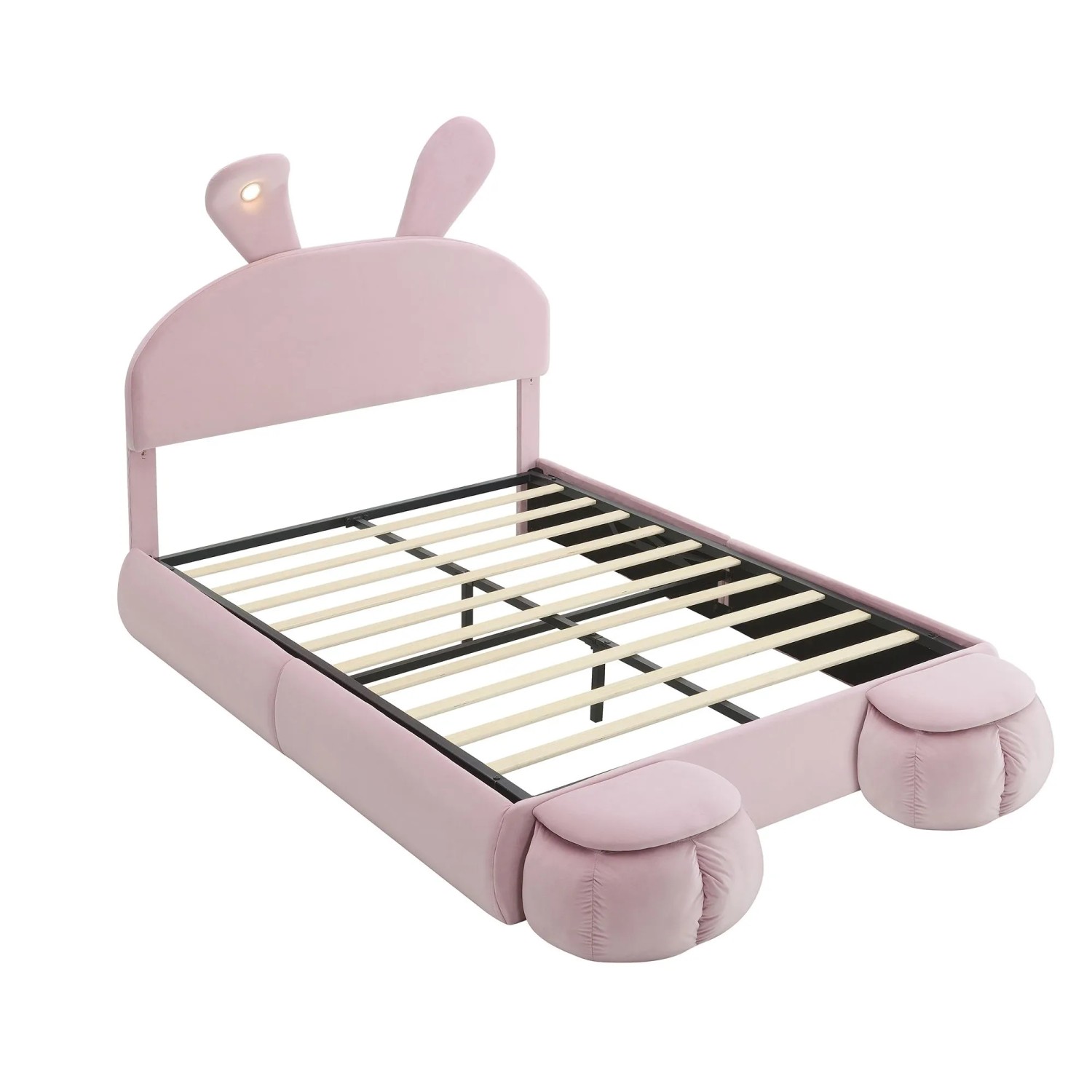 okwish Polsterbett 140x200cm mit Lichtstreifen Stauraum Hocker Schlafzimmer Rosa ohne Matratze