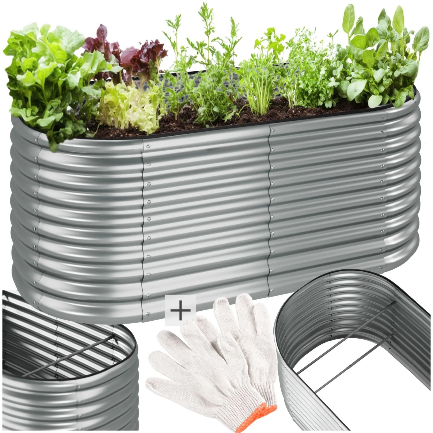 Tectake Hochbeet Flormma Aus Verzinktem Stahl 1257 Liter Fassungsvermögen  100 x 200 x 80 cm Silber