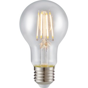 E27 LED Leuchtmittel in Globeform, 4,2 W, mit warmweißem Licht für Wohnräume.