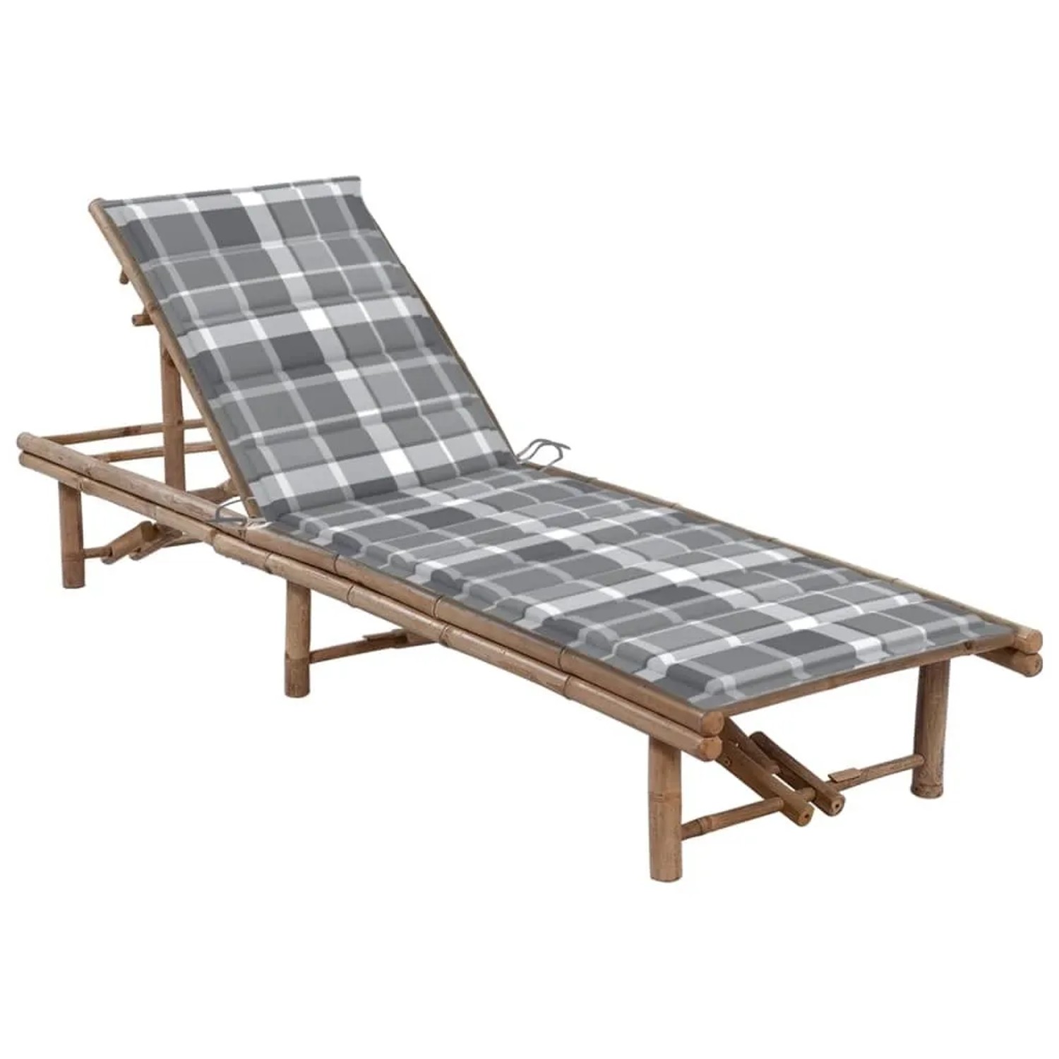 Furnicato Garten-sonnenliege Aus Bambus Mit Auflage 200x65x 30-87  Cm Grau