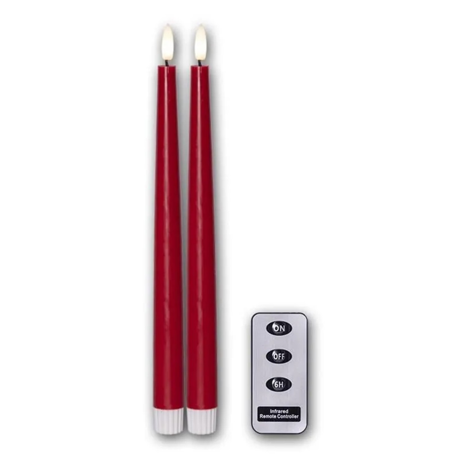 Star Trading LED Stabkerzen FLAMME SLIM Rot 2er Set mit FB