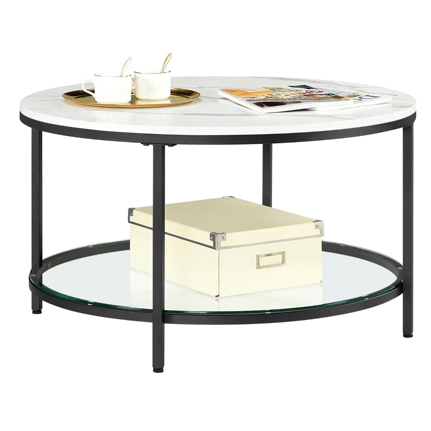 Songmics Couchtisch Baris mit Glasplatte Weiß-Schwarz günstig online kaufen