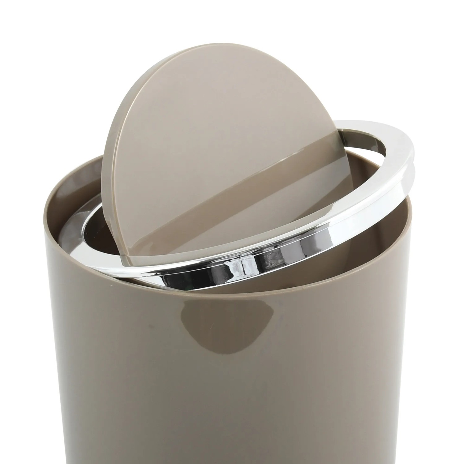 MSV Kosmetikeimer Kamaka, 6 l, Taupe mit Schwingdeckel und silberfarbenem Rand.