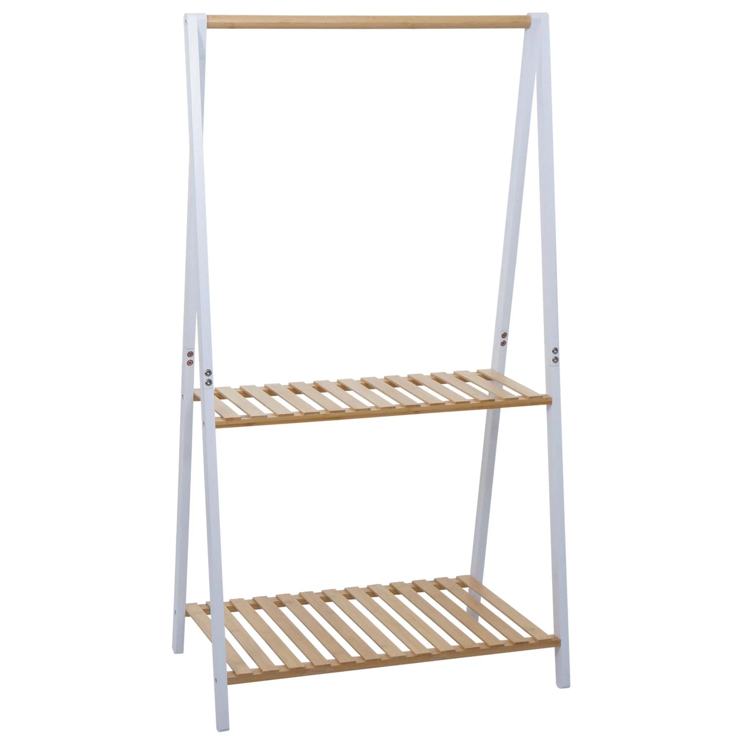 MCW Bambus Pflanzenregal Q32 Stange 2 Ablagen 130x70x44cm Natur-Weiß
