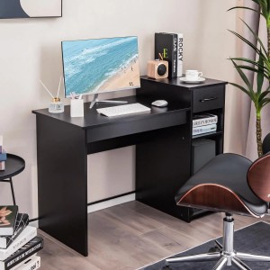 Schwarzer Costway Schreibtisch aus Holz mit Schublade und Ablage, 104x50x82 cm.