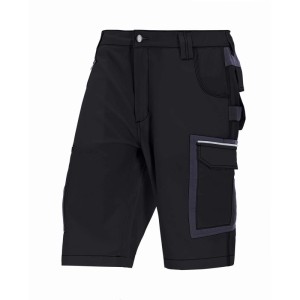 Eliworx Arbeitsshorts in Anthrazit-Schwarz mit Stifttasche, Werkzeugtaschen und Reflexstreifen für Herren.