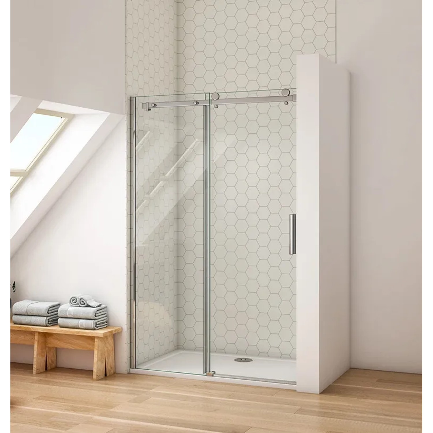 Duschparadies Nischentür Schiebetür 105x195cm aus 6mm Sicherheitsglas, hochglanz verchromter Rahmen im modernen Bad.
